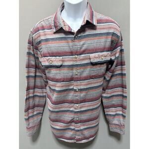 Goodfellow Button Up Shirt L Flannel Multicolor Striped Pockets Cotton Mens